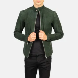 Green Leather Suede Jacket - 10
