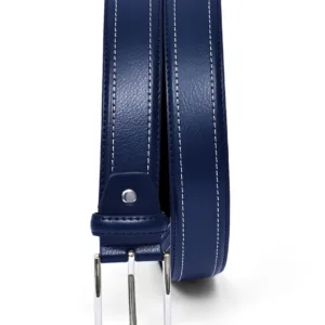 Navy Plain Leather Belt - 10