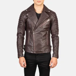 Maroon Leather Biker Jacket - 07
