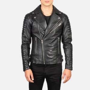 Black Leather Biker Jacket - 08